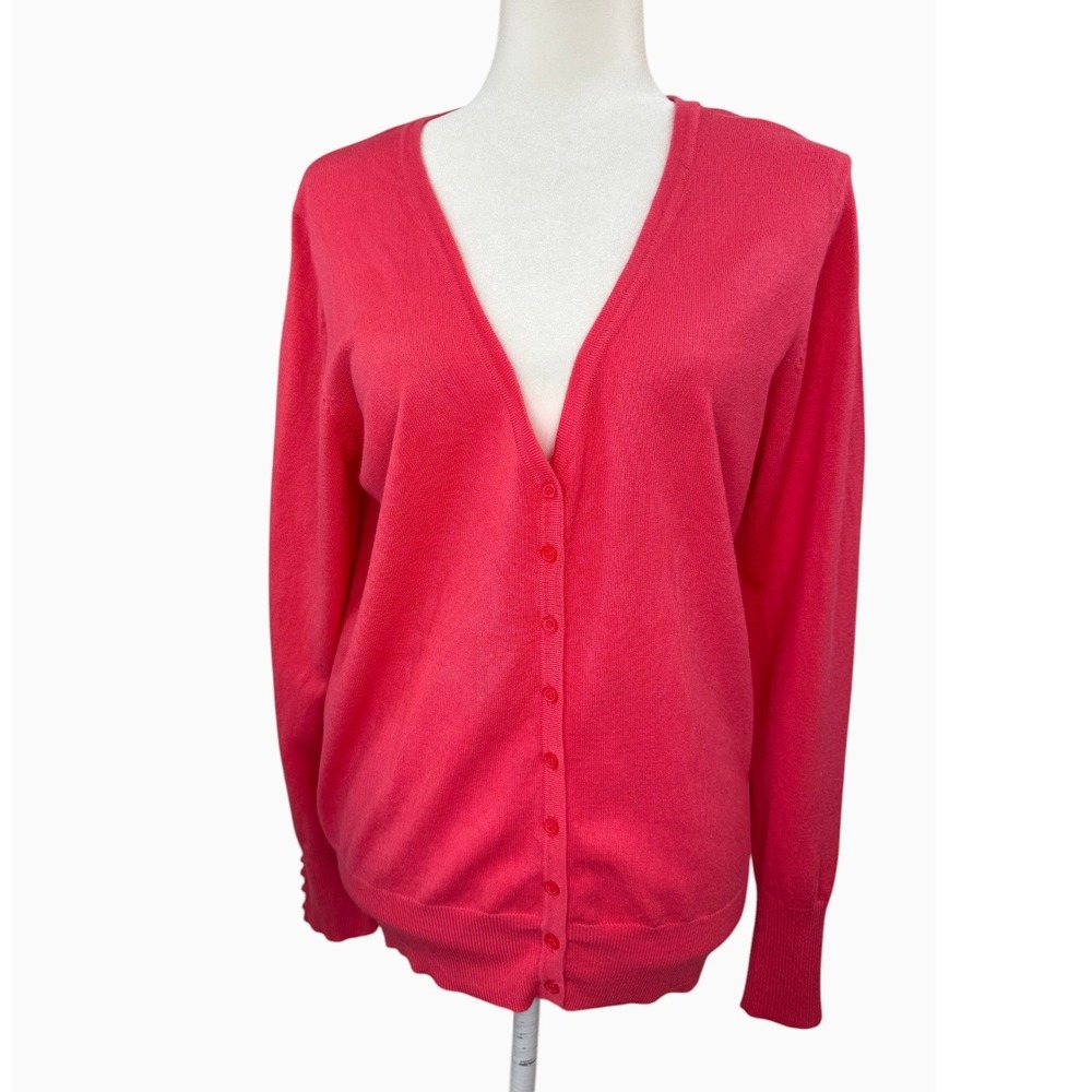 Cielo Womens 1XL Coral Pink V-Neck Button Front Cardigan Sweater Plus Size